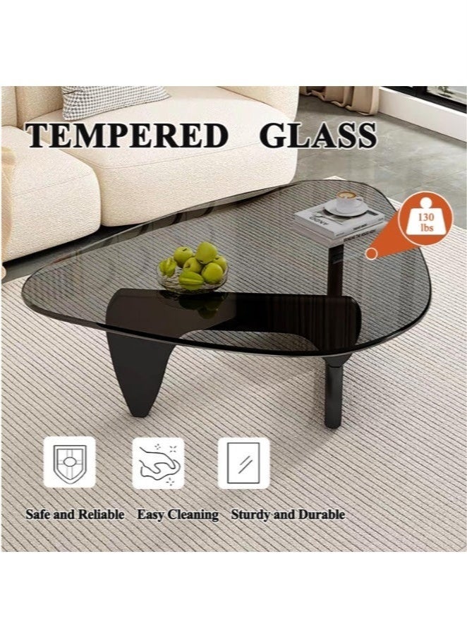 WALALLA Modern Glass Coffee Table for Living Room, Small mid Century Modern Coffee Table, Sleek Coffee Tables, Suitable for Bedroom Living Room Reception Office Tables,Black/Grey 83*57*40cm - Image 2